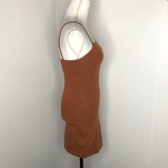 NEW BP Square Neck Cami Mini Dress in Brown Coconut Printed Dot Size XS - Picture 4 of 9